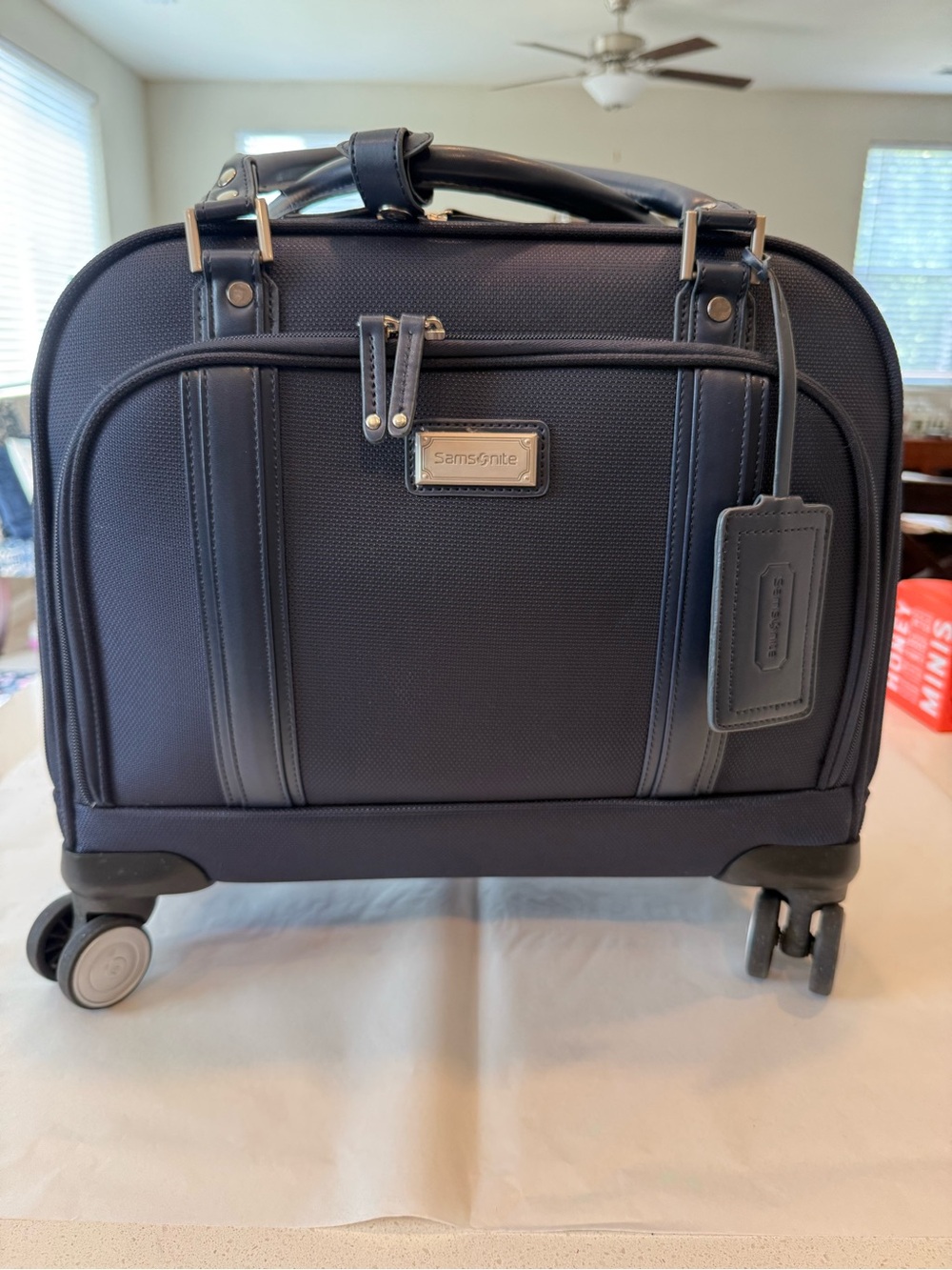 Samsonite Navy Spinner Briefcase Carry-On with Front Pocket